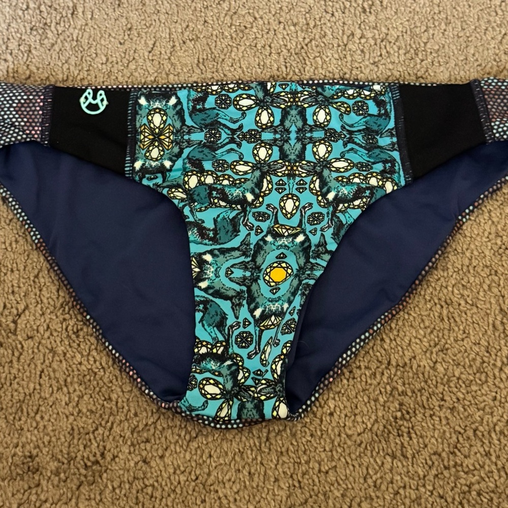 Maaji Teal and Black Patterned Bikini Bottoms